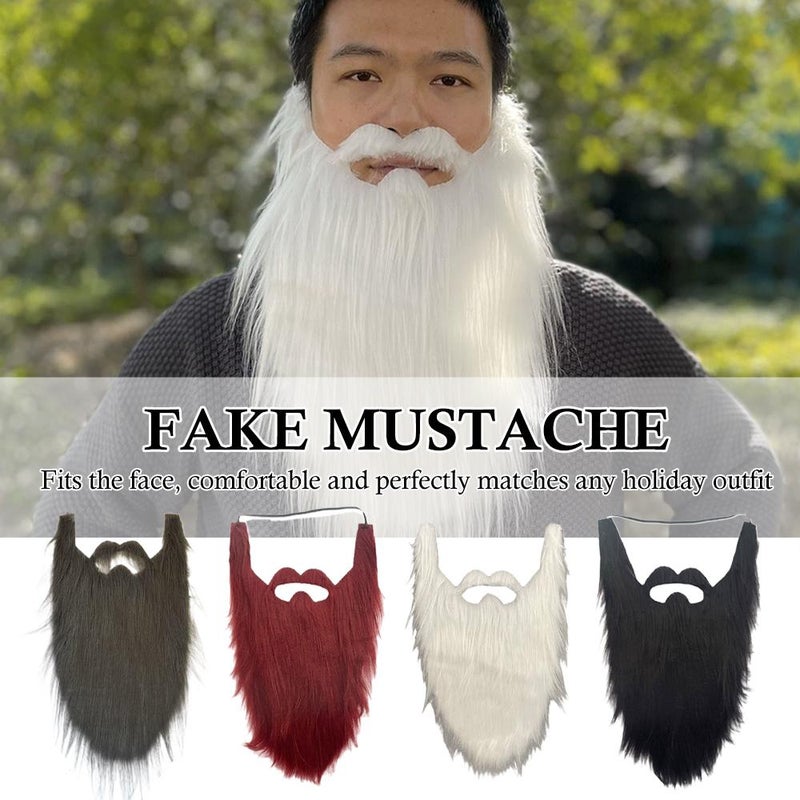 Fake Mustache Funny Fake Beard Decoration Long Moustache Elastic Band Simulation Beard for Christmas, Party, Cosplay (Gray) - Image 3